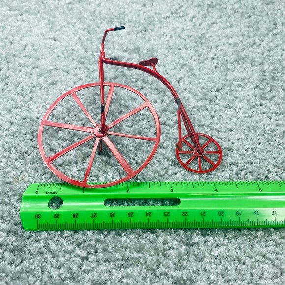Big Small Wheel Red Metal Bicycle Miniature Collectible Doll House Mini Vintage - Picture 16 of 16